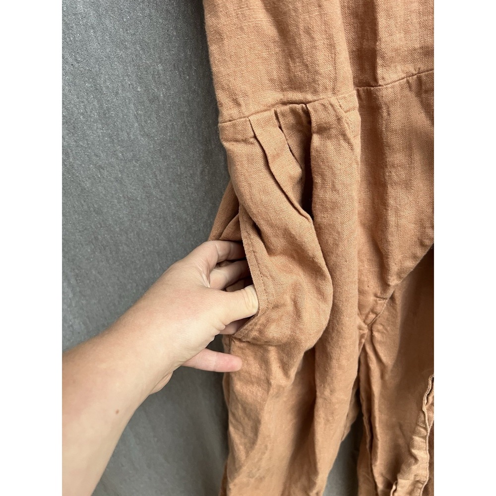 Not Perfect Linen Wrap Short Sleeve Orange Jumpsuit Romper Size S Womens - Picture 8 of 8